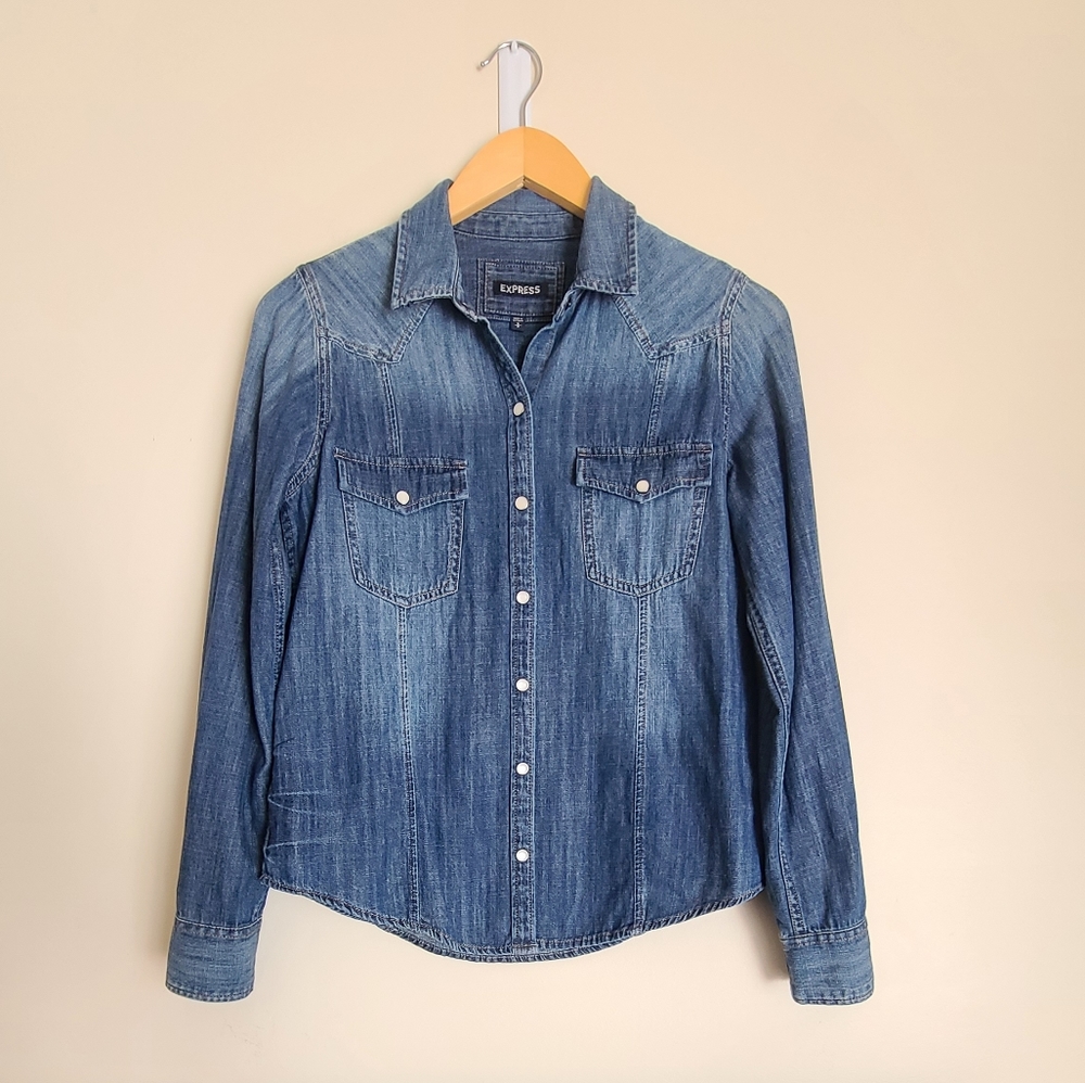 Express Denim Longsleeve Snap Button Down Shirt